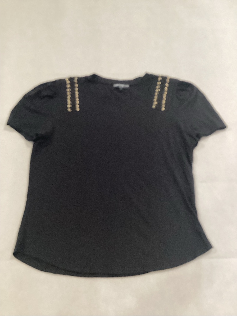 Generation Love Black Short Sleeve Tee with Gold Stud Shoulder Detail size L #21